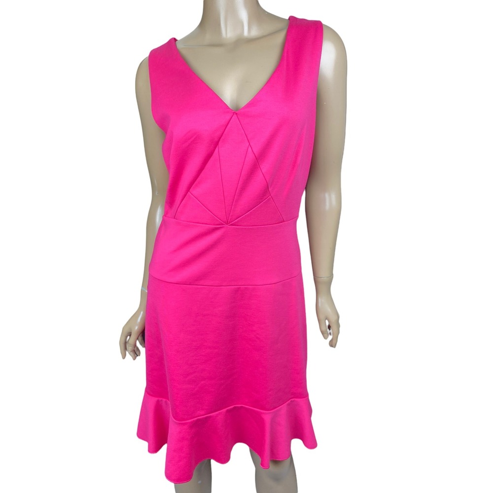 Jennifer Lopez Dark Pink Dress Size 8 Sleeveless Ruffled Hem Fitted Waist V-Neck